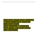 PN HESI EXIT EXAM 2022 VERSION 1 VERIFIED TESTBANK 160 QUESTIONS AND ANSWERS A+ GRADED