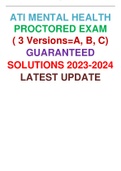 ATI MENTAL HEALTH PROCTORED EXAM ( 3 Versions=A, B, C)  GUARANTEED SOLUTIONS 2023-2024 LATEST UPDATE