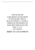 TEST BANK FOR VARCAROLIS’ FOUNDATIONS OF PSYCHIATRIC MENTAL HEALTH NURSING: A CLINICAL APPROACH, 8TH EDITION, BY MARGARET JORDAN HALTER ISBN-13: 978- 0323389679 ISBN-10: 0323389678