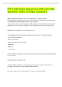 EIP Final Exam questions with accurate answers, 100% verified. Graded A   What is the difference between a survey and an experiment? - -Survey-provide a quantitative/numeric description of trends, attitudes, or opinions of a population by studying a sampl