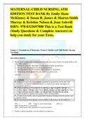 MATERNAL-CHILD NURSING, 6TH EDITION TEST BANK By Emily Slone McKinney & Susan R. James & Sharon Smith Murray & Kristine Nelson & Jean Ashwill ISBN- 978-0323697880 This is a Test Bank (Study Questions & Complete Answers) to help you study for your Tests.