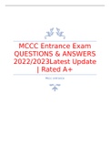 MCCC Entrance Exam QUESTIONS & ANSWERS 2022/2023Latest Update | Rated A+