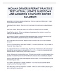 INDIANA DRIVER'S PERMIT PRACTICE TEST ACTUAL UPDATE QUESTIONS AND ANSWERS COMPLETE SOLVED SOLUTION