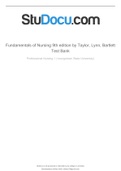 Fundamentals of Nursing 9th Edition by Taylor, Lynn, Bartlett Test Bank | Chapter 1-46 |Complete Guide A+