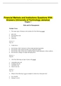 Financial Markets and Institutions Questions With Answers (University of Technology Jamaica)