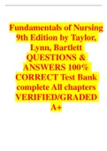 Fundamentals of Nursing 9th Edition by Taylor, Lynn, Bartlett Test Bank