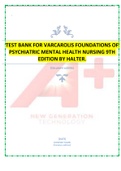 TEST BANK FOR VARCAROLIS FOUNDATIONS OF PSYCHIATRIC MENTAL HEALTH NURSING 9TH EDITION BY HALTER.