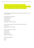 Property and Casualty Insurance Licensing Exam Questions and answers, 100% Approved predictor Quizzes.