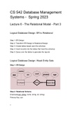 Lecture 6 Notes on Database Management Systems, ISBN: 9780072465358  CS 542 (Chapter 3)