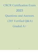 CRCR Certification Exam 2023 Questions and Answers (205 Verified Q&A) (Graded A+)