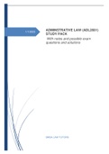 ADL2601 Administrative Law study pack with  summarised notes and possible examination questions and answers. Pass guaranteed.