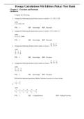 Complete Test Bank Dosage Calculations 9th Edition Pickar Questions & Answers with rationales (Chapter 1-17)