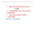 HESI A2 ENTRANCE EXAM   FOR  CHAMBERLAIN COLLGE OF  NURSING   2023 QUESTIONS WITH  ANSWERS CRITICAL THINKING