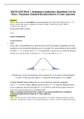 MATH 225N Week 7 Assignment Conducting a Hypothesis Test for Mean – Population Standard Deviation Known P-Value Approach