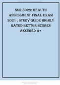 NUR 3029 HEALTH ASSESSMENT FINAL EXAM 2021 STUDY GUIDE HIGHLY RATED BETTER SCORES ASSURED A+.