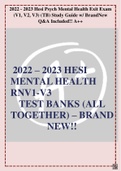 2022 - 2023 Hesi Psych Mental Health Exit Exam (V1, V2, V3) (TB) Study Guide w/ Brand New Q&A Included!! A++