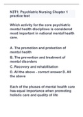 N3T1: Psychiatric Nursing Chapter 1 practice test with complete solutions