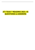 ATI TEAS 7 READING 2023; 45 QUESTIONS & ANSWERS revised