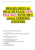 HESI RN MENTAL HEALTH EXAM (NEW FILE 2023) WITH 100% correct VERIFIED ANSWERS 