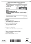 Pearson Edexcel International Advanced Level YLA1/01 Law International Advanced Level PAPER 1: Underlying Principles of Law and the English Legal System  (questions booklet +mark scheme)