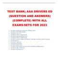 TEST BANK; AAA DRIVERS ED (QUESTION AND ANSWERS) (COMPLETE) WITH ALL EXAMS/SETS FOR 2023