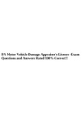 PA Motor Vehicle Damage Appraiser's License -Exam Questions and Answers Rated 100% Correct!!