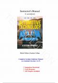 Instructor’s Manual - for Automotive Technology: A Systems Approach 4th Edition by Jack Erjavec, All Chapters 1-9 |Complete Guide A+