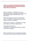 PLS 101 Final Exam OTC NEWEST 2024 WITH COMPLETE QUESTIONS AND CORRECT VERIFIED ANSWERS (DETAILED ANSWERS) ALREADY GRADED A+ 100% GUARANTEED TO PASS CONCEPTS!!! What is a republic? - ANSW..A form of government in which the people have the power, but elect