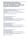 NACE (National Association of Corrosion Engineers) CP1 Tester Exam. Do Tests (Written and Start with Term)2023 Already Graded A+