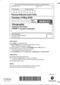 Pearson Edexcel Level 3 GCE 8GE0/01 Geography Advanced Subsidiary PAPER 1 Dynamic Landscapes June 2024