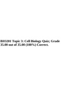 BIO201 Topic 3: Cell Biology Quiz; Grade 35.00 out of 35.00 (100%) Correct.