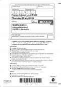 Pearson Edexcel Level 3 GCE 8MA0/22 Mathematics Advanced Subsidiary PAPER 22 Mechanics June 2024