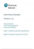 Pearson Edexcel In GCE History (8HI0/1H) Advanced Subsidiary Paper 1: Breadth study with interpretations Option 1H: Britain transformed, 1918–97 Mark scheme June 2024