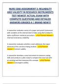 NURS 5366 ASSIGNMENT 3: RELIABILITY  AND VALIDITY IN RESEARCH INSTRUMENTS  TEST NEWEST ACTUAL EXAM WITH  COMPLETE QUESTIONS AND DETAILED  ANSWERS GRADED A | BRAND NEW!!! 