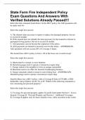 State Farm Fire Independent Policy Exam Questions And Answers With Verified Solutions Already Passed!!!