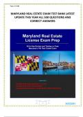 MARYLAND REAL ESTATE EXAM TEST BANK LATEST UPDATE THIS YEAR ALL 500 QUESTIONS AND CORRECT ANSWERS.| click on AVAILABLE IN PACKAGE DEAL. You 'll get more for less! OR SCROLL TO THE BOTTOM RIGHT CORNER AFTER OPENING THIS DOCUMENT TO SEE MORE DETAILED