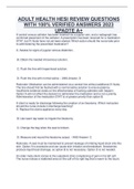 ADULT HEALTH HESI REVIEW QUESTIONS WITH 100% VERIFIED ANSWERS 2023 UPADTE A+,Adult Health NClex Rn 100% Verified Exam 2023 Updated A+,HESI RN Health Assessment Fall 2021- 2023 Questions And Answers All Verified A+ & Adult Health (HESI) Final Q&A 100% Veri