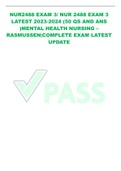 NUR2488 EXAM 3/ NUR 2488 EXAM 3 LATEST 2023-2024 (50 QS AND ANS )MENTAL HEALTH NURSING – RASMUSSEN|COMPLETE EXAM LATEST UPDATE