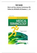 Test Bank For Quick and Easy Medical Terminology 9th Edition By LEONARD, Consists Of 15 Complete Chapters, ISBN: 978-0323595995