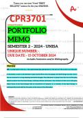 CPR3701 PORTFOLIO MEMO - OCT./NOV.  2024 - SEMESTER 2 - UNISA - DUE DATE :- 15 OCTOBER 2024 (DETAILED ANSWERS WITH FOOTNOTES AND BIBLIOGRAPHY - DISTINCTION GUARANTEED!) 