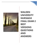 WALDEN UNIVERSITY NURS6650 FINAL EXAM 2 BEST VERSIONS QUESTIONS AND ANSWERS LATEST SOLUTION