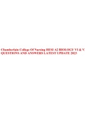 Chamberlain College Of Nursing HESI A2 BIOLOGY VI & V2 QUESTIONS AND ANSWERS LATEST UPDATE 2023.