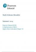 Pearson Edexcel GCSE In Mathematics (1MA1) Higher (Non-Calculator) Paper 1H 1ma1/1h mark scheme 2024 june 