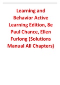 Learning and Behavior Active Learning Edition 8th Edition By Paul Chance, Ellen Furlong (Solutions Manual)