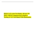  HESI CAT exam Test Bank. All new for 2022!/ HESI Computerized Adaptive Testing (CAT) Test Bank With Rationales.