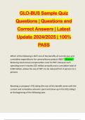 GLO-BUS Sample Quiz Questions | Questions and Correct Answers | Latest Update 2024/2025 | 100% PASS