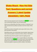 Shake Shack - New Hot Side Test | Questions and correct Answers | Latest Update 2024/2025 | 100% PASS