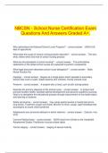  NBCSN - School Nurse Certification Exam Questions And Answers Graded A+.