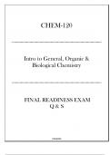 (CHEM-120) Final Readiness Exam Q & S - Intro to General, Organic & Biological Chemistry.