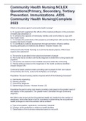 Community Health Nursing NCLEX Questions(Primary, Secondary, Tertiary Prevention. Immunizations. AIDS. Community Health Nursing)Complete 2023